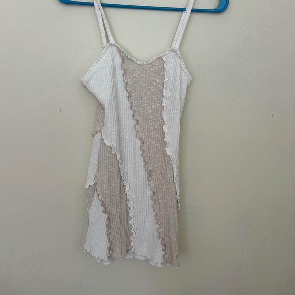 White and Tan Striped Dress
